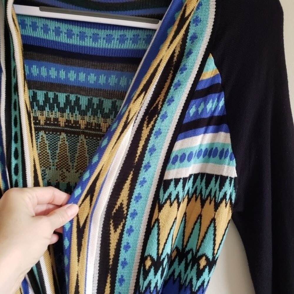 GYPSY 05 Global Village Longline Geomatric Aztec Cardigan Sweater Wrap Tie XS - Picture 9 of 10